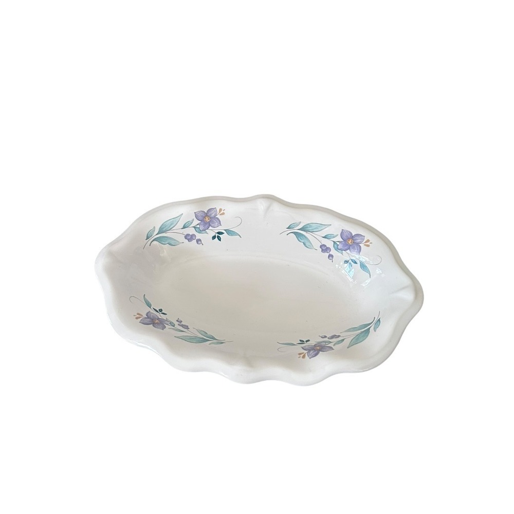 Pfaltzgraff Summer Breeze Oval Vegetable Bowl Scalloped Floral Purple White USA